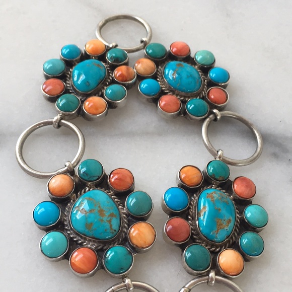 😄✨HOST PICK❣️Sterling, Turquoise & Coral Concho Belt Signed!✨ - Picture 3 of 8